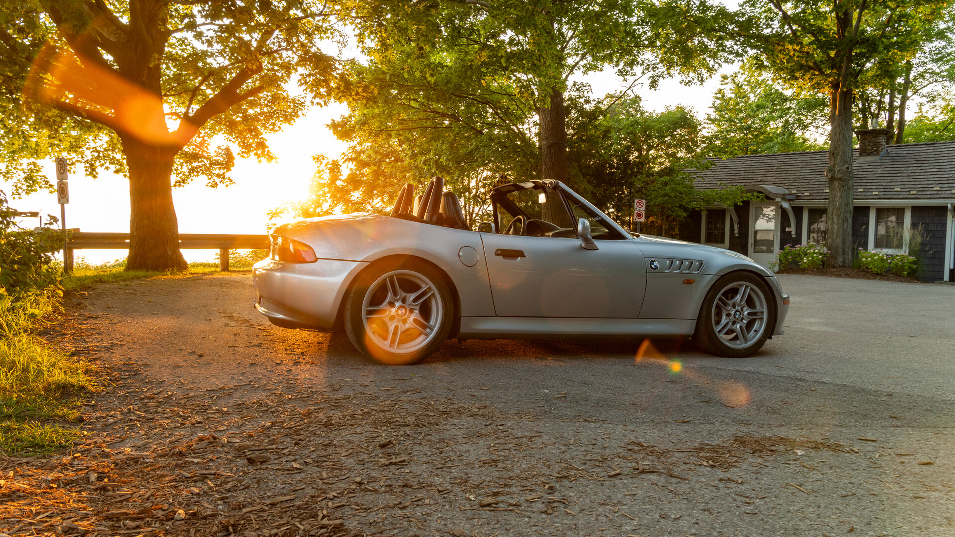 The Z3 at golden hour beneath the trees at Pioneer Park, Bayfield