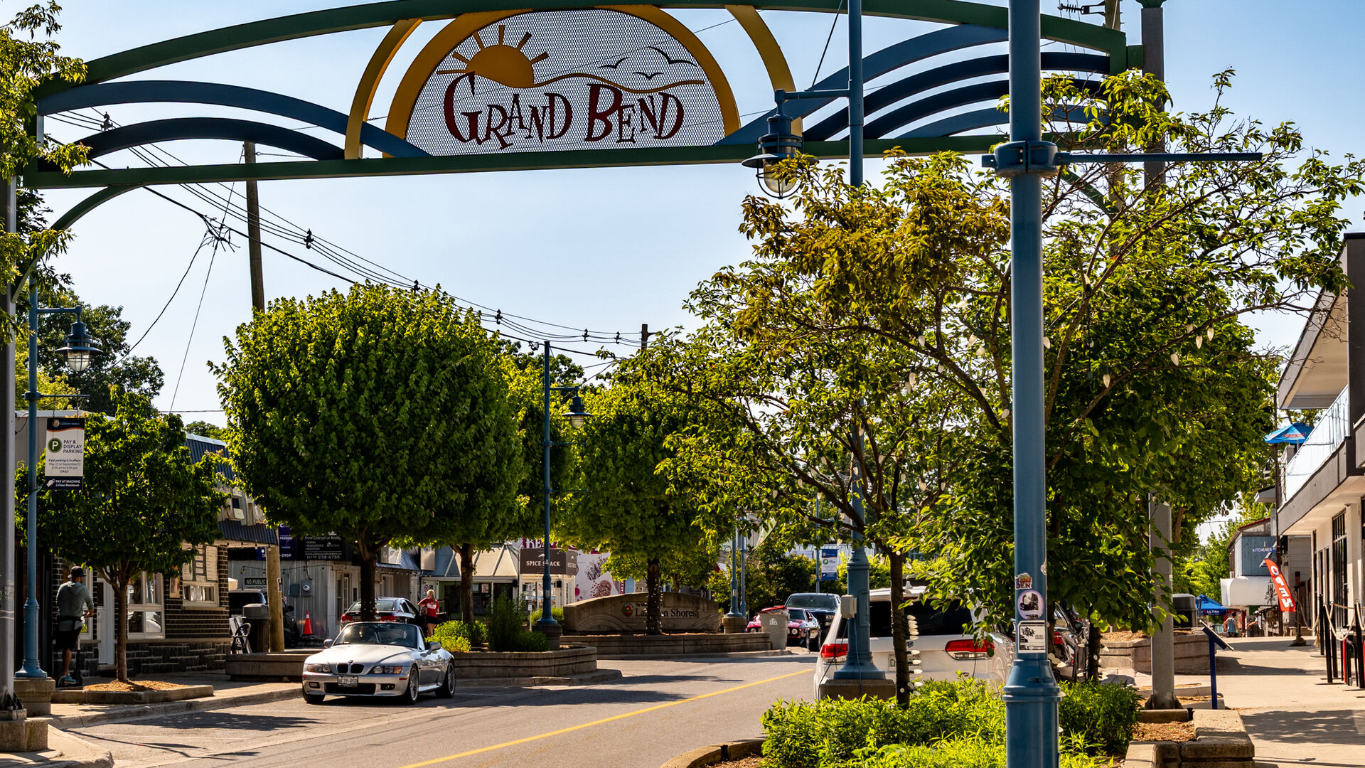 Grand Bend main street arch and shops